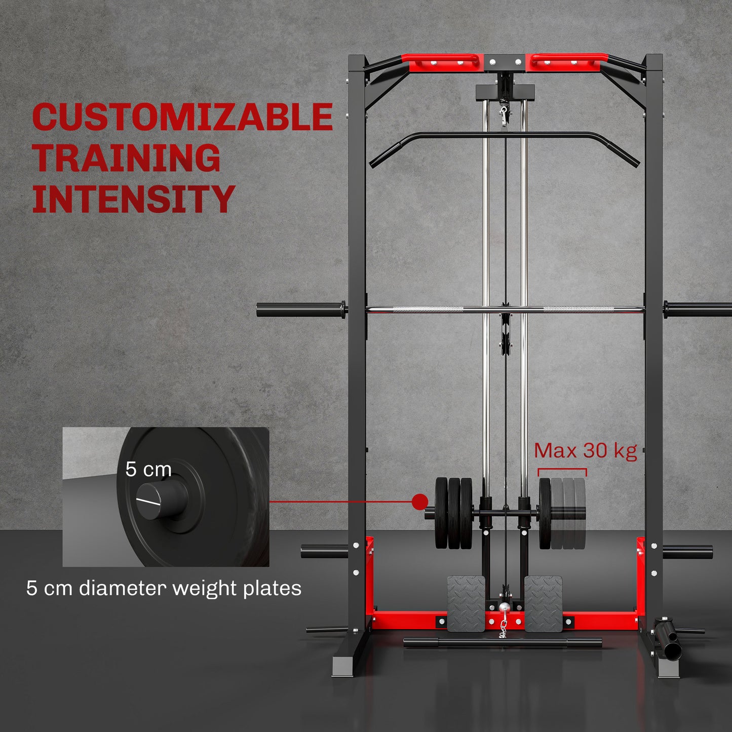 SPORTNOW Cable Crossover Machine, Multi-Function Power Rack With Pull Up Bar, Lat Pull Down System, Squat Rack, Barbell Bar
