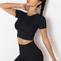 Seamless Knitted Solid Color Chest T-shirt Sports Running Fitness Yoga Wear Short-sleeved Top For Women