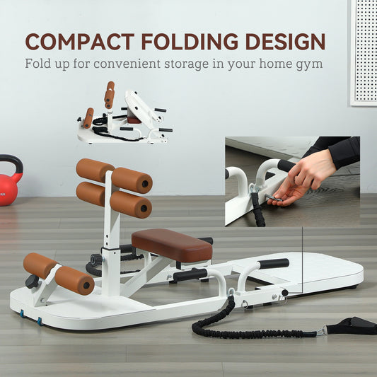 Foldable Sissy Squat Machine, Hip Thrust Machine With Push Up Stand, Multipurpose Glute Workout Equipment, White